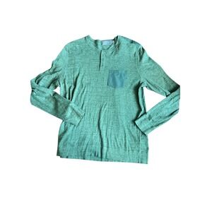 Vince Men's Green Long Sleeve Henley Pocket Shirt Size L Cashmere Blend